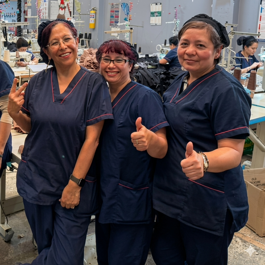 Women artisans at Noga Curves ISO 9001:2015 certified shapewear factory in Bogotá, Colombia — handcrafting premium Colombian fajas